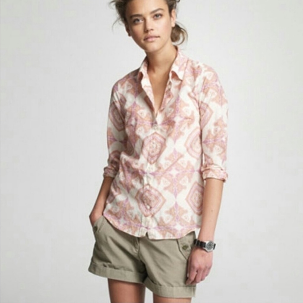 J Crew Jaipur The Perfect Shirt Cotton & Silk Button Front Size 4